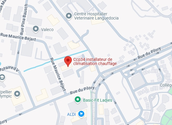 Carte localisation Ccp34 installateur climatisation chauffage, Rue Maurice Béjart. Pin rouge indiquant l'adresse.