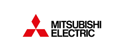 Logo Mitsubishi Electric : trois diamants rouges entrelacés à gauche et texte noir MITSUBISHI ELECTRIC à droite.